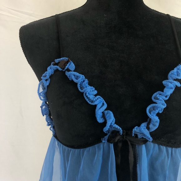 Vintage Ruffled Blue & Black Babydoll Lingerie - Picture 8 of 17